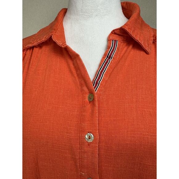 Umgee Anthropology Tunic Dress L Linen Blend V-Neck Short Sleeve Raw Frayed Hem - Picture 3 of 16